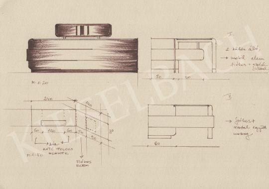 Ismeretlen magyar designer - Art deco asztal terv festménye