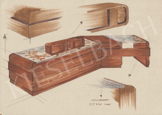 Ismeretlen magyar designer - Art deco asztal terv festménye