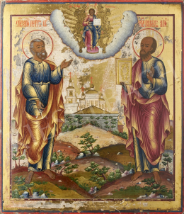  Orosz ikonfestő, 19. század második harmada - Péter, Pál angyalok, orosz ikon, 19. század második harmada 