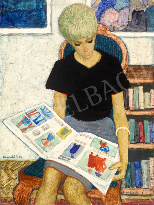  Czene Béla - Divat magazint olvasgató lány, 1967 | 71. Tavaszi aukció aukció / 78 tétel