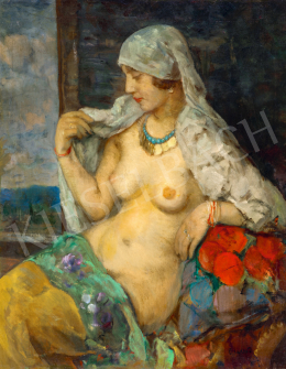  Czencz, János - Female Nude with White Veil, 1927 