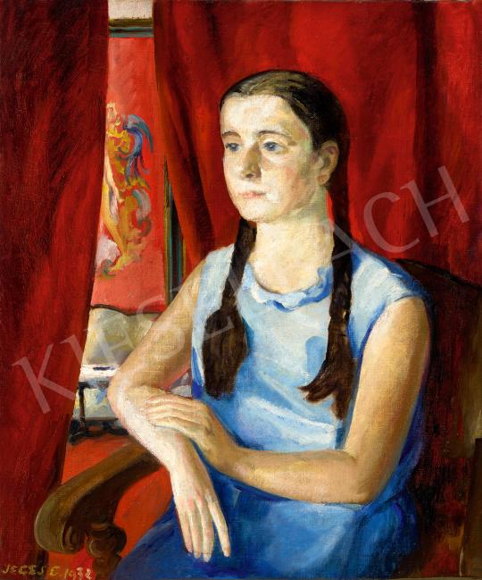 Eladó Jeges Ernő - Római műteremben (Fiatal lány vörös drapéria előtt), 1932 festménye