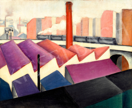  Klein, Ferenc - Rhythm of the City  (Cityscape with Red Factory Chimney and Locomotive), c.1930 | 75th Autumn auction auction / 21 Lot