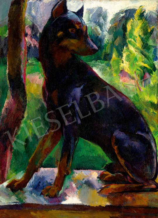 Aba-Novák, Vilmos - Garden in Zugliget (Eszter Mattioni's Favourite Dog, Dobermann), c. 1925 | 75th Autumn auction auction / 74 Lot