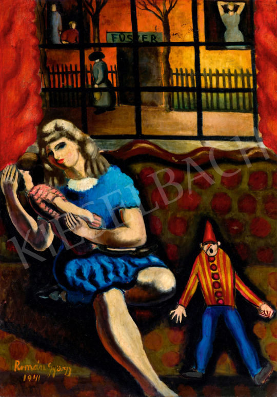  Román, György - Young Girl in a Blue Dress (Girl with Doll), 1941 | 75th Autumn auction auction / 187 Lot