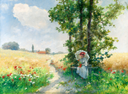 Neogrády, Antal - A Lady with Parasol in the Shade of the Summer Field, early 1900s 