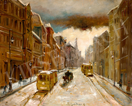  Scheiber, Hugó - Trams on the Winter Boulevard, 1910s | 75th Autumn auction auction / 228 Lot