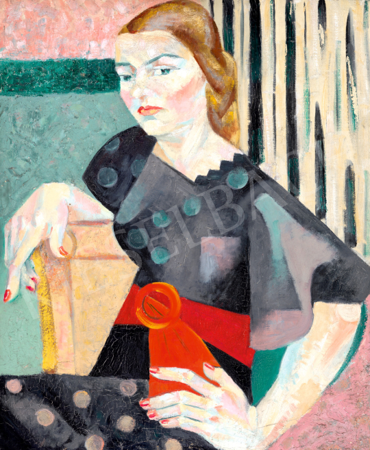  Unknown Hungarian or French Painter, around 1930 (Cubist school) - Model in Dotted Skirt (The Red Belt) | 75th Autumn auction auction / 28 Lot