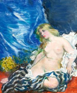  Csók, István - Thámár (Blonde Nude with Blue Drapery) 