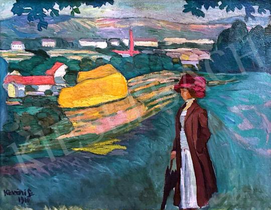 For sale  Kővári, Szilárd - Woman with Purple Hat near Košice, 1910 's painting