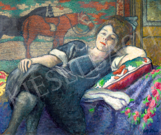  Götz, Béla Ernő - Girl Resting in Front of a Tapestry with Horses, 1910s | 76th auction auction / 163 Lot