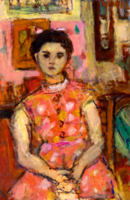  Czóbel, Béla - Girl in a Pink Dress with a Pendulum Clock in the Background, 1958 