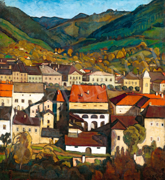  Gábor Jenő - Város régi házakkal (Pécs), 1918 | 76. aukció aukció / 252 tétel