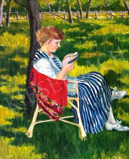 Unknown painter - Woman reading in the garden 