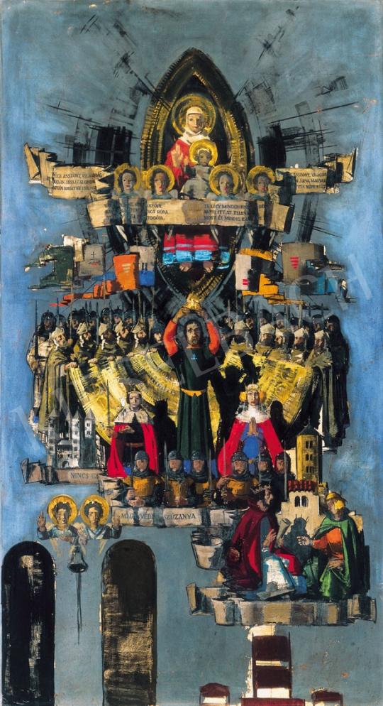 Aba-Novák, Vilmos - Saint Stephan Makes an Offer  of the Saint Crown to the Holy Virgin (Plan of a Fresco for the Church | 21st Auction auction / 205 Lot
